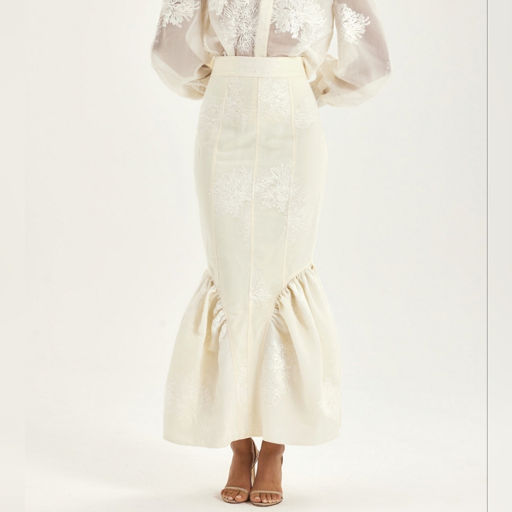 NWT Vita Grace Sophia Panelled & Peplum Pencil Skirt in French Vanilla Medium - Picture 2 of 9
